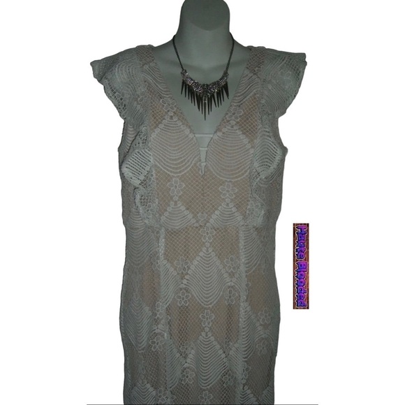 Aqua Dress 70's Boho Beach Destination Wedding Lace Crochet Bohemian Cottagecore - Picture 4 of 16